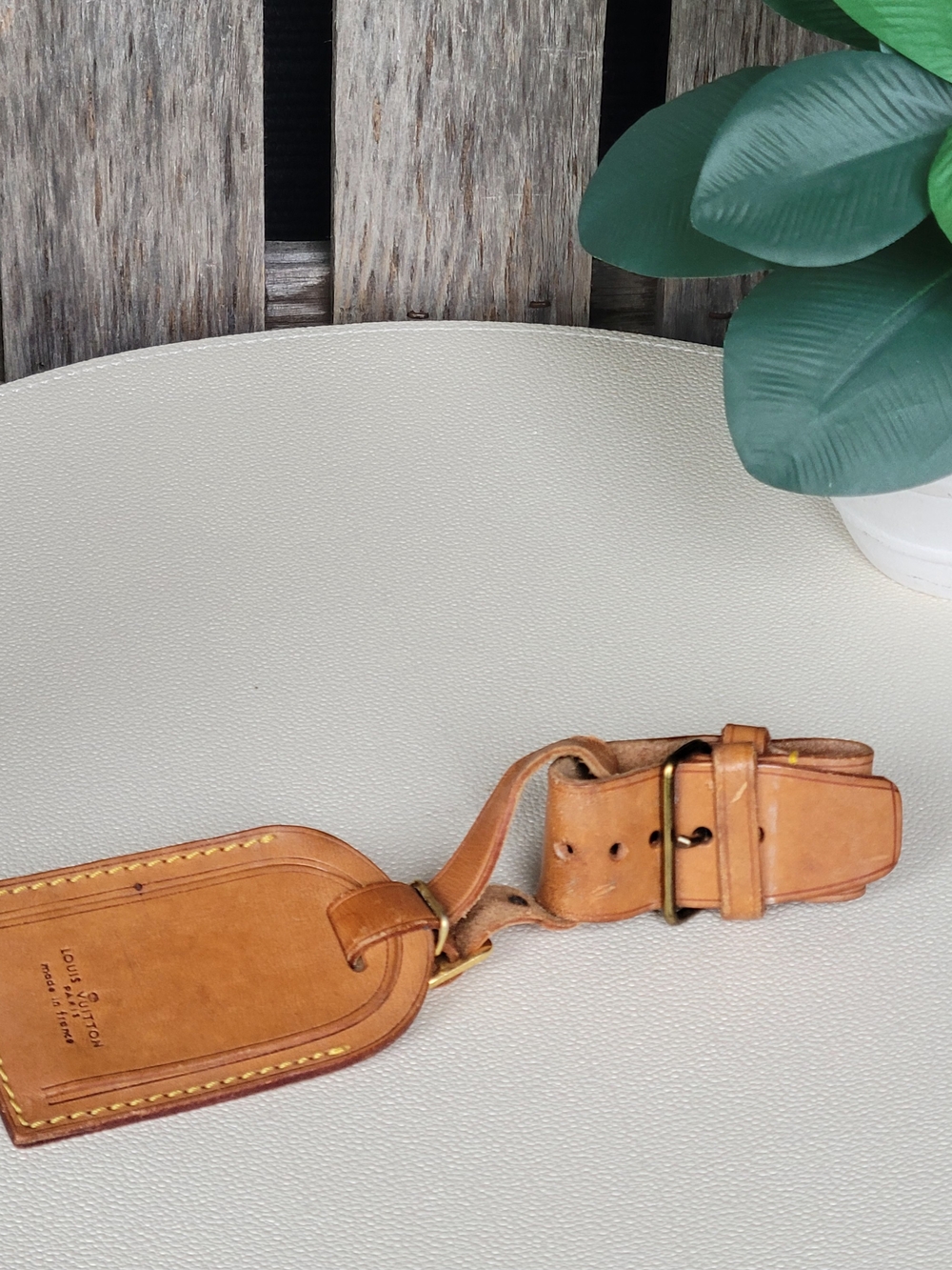 Louis Vuitton Luggage ID Tag & Handle Strap Yellow Stitching and Brass Buckle - Picture 12 of 14